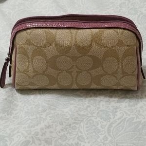 Coach Small Make-up Bag Coated Canvas with Raspber